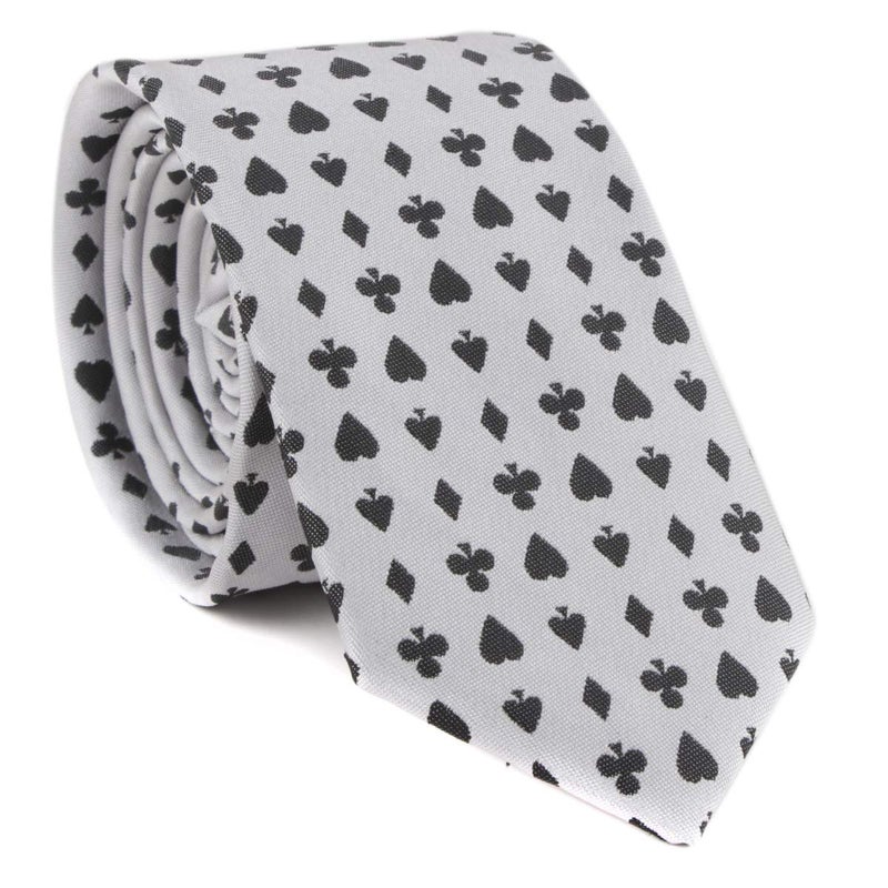 Secdtie Casino Poker Playing Cards Necktie Luxury Slim Neckties Novelty Fashion White Ties Skinny Width - Image 1